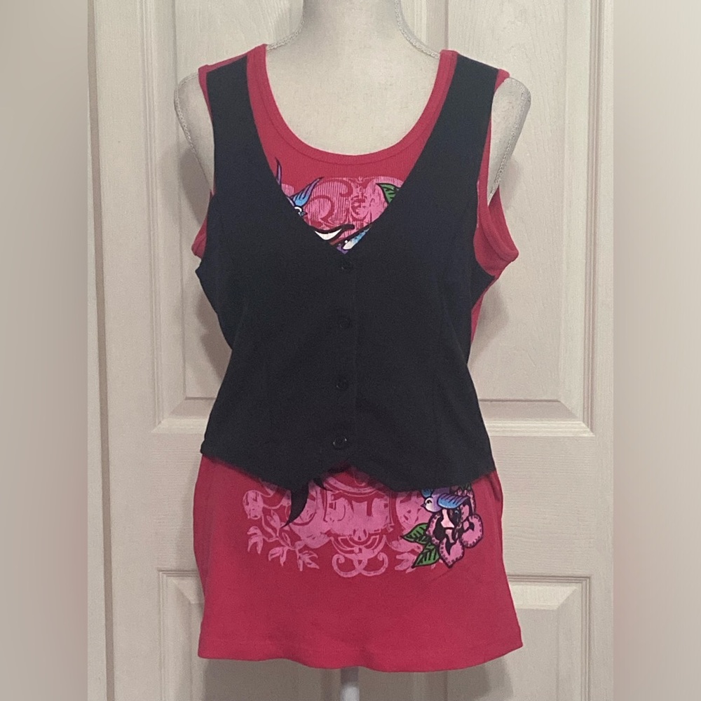 Ransom Girl Pink Tank Top with Black Vest Overlay Size XL 18 1/2 (Girls)